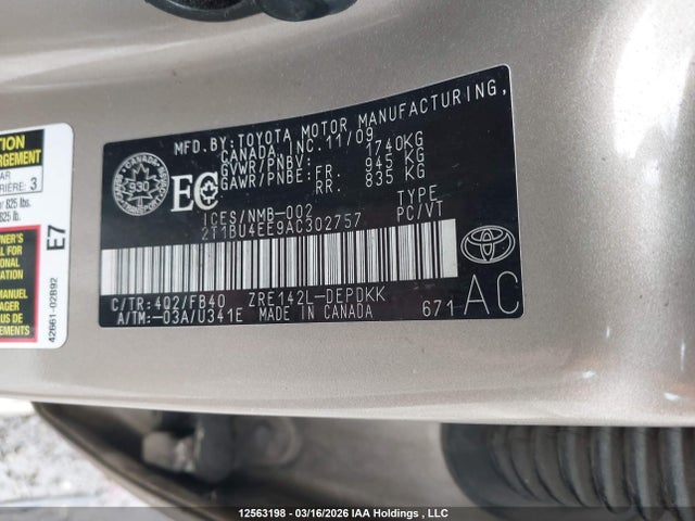 12563198 :رقم المزاد ، 2T1BU4EE9AC302757 vin ، 2010 Toyota Corolla S/le/xle مزاد بيع