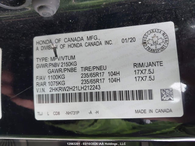 2HKRW2H21LH212243 Honda CR-V LX