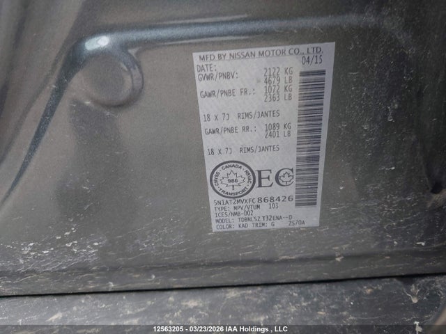 2015 Nissan Rogue S/sl/sv მანქანა იყიდება აუქციონზე, vin: 5N1AT2MVXFC868426, აუქციონის ნომერი: 12563205