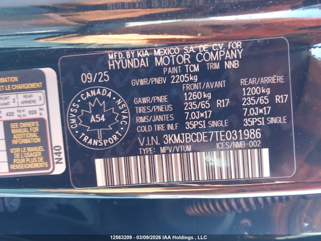 Aukcja sprzedaży 2026 Hyundai Tucson Preferred, vin: 3KMJBCDE7TE031986, numer aukcji: 12563209