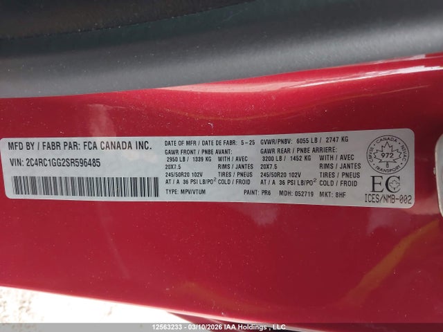 Продажа на аукционе авто 2025 Chrysler Pacifica Limited, vin: 2C4RC1GG2SR596485, номер лота: 12563233