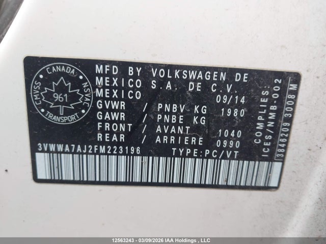 Продажа на аукционе авто 2015 Volkswagen Jetta Tdi, vin: 3VWWA7AJ2FM223196, номер лота: 12563243