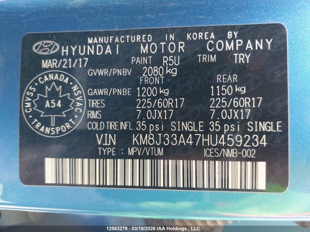 KM8J33A47HU459234 Hyundai Tucson Premium