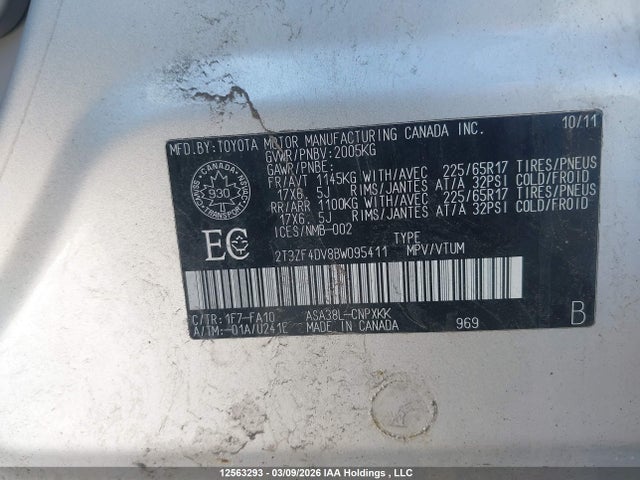 2011 Toyota Rav4 მანქანა იყიდება აუქციონზე, vin: 2T3ZF4DV8BW095411, აუქციონის ნომერი: 12563293