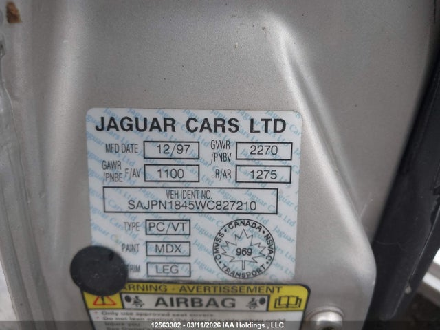 Продаж на аукціоні авто 1998 Jaguar Xjr, vin: SAJPN1845WC827210, номер лоту: 12563302