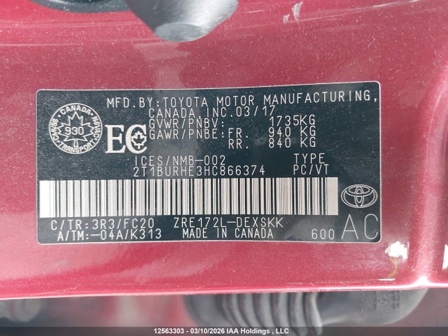 Toyota COROLLA SE 2017 2T1BURHE3HC866374 Image 9