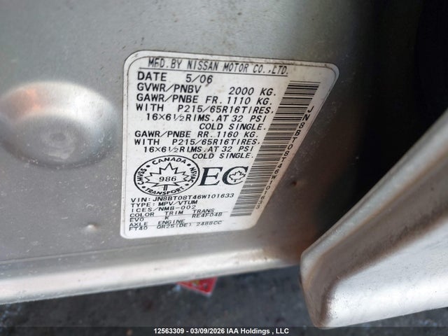 Aukcja sprzedaży 2006 Nissan X-trail, vin: JN8BT08T46W101633, numer aukcji: 12563309
