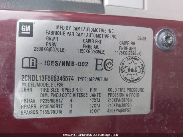 Продаж на аукціоні авто 2008 Chevrolet Equinox Ls, vin: 2CNDL13F586346574, номер лоту: 12563314