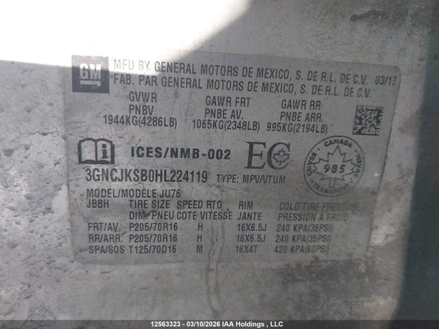 Chevrolet TRAX LS 2017 3GNCJKSB0HL224119 Image 9