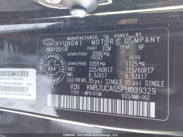 Продаж на аукціоні авто 2015 Hyundai Tucson Gls, vin: KM8JUCAG5FU039329, номер лоту: 12563347