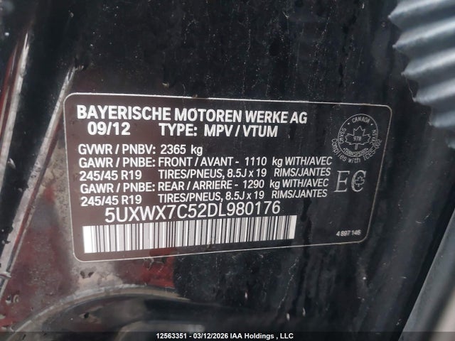 Aukcja sprzedaży 2013 Bmw X3 Xdrive35i, vin: 5UXWX7C52DL980176, numer aukcji: 12563351