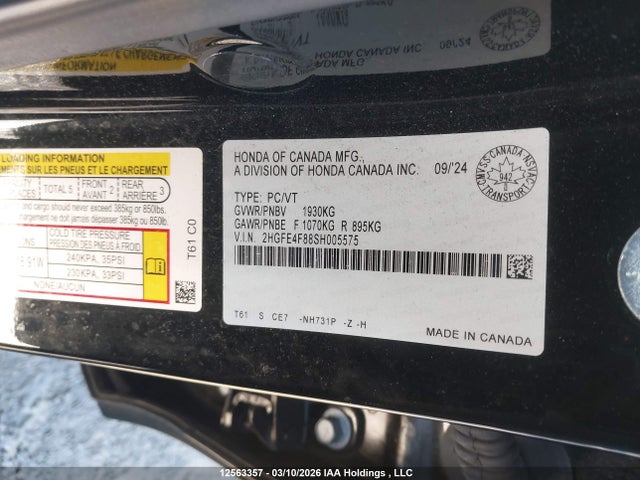 Продаж на аукціоні авто 2025 Honda Civic Sport Hybrid/sport Touring Hybrid, vin: 2HGFE4F88SH005575, номер лоту: 12563357