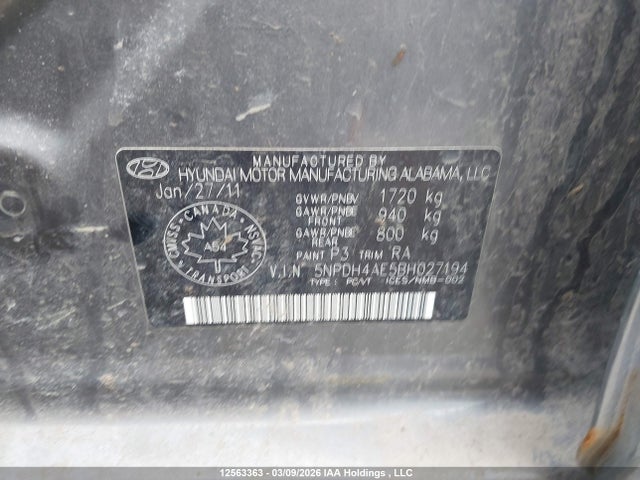 Aukcja sprzedaży 2011 Hyundai Elantra Gls/limited, vin: 5NPDH4AE5BH027194, numer aukcji: 12563363