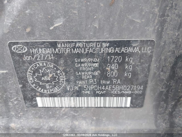 Aukcja sprzedaży 2011 Hyundai Elantra Gls/limited, vin: 5NPDH4AE5BH027194, numer aukcji: 12563363
