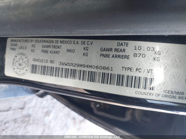 Aukcja sprzedaży 2004 Volkswagen Jetta Tdi Sport, vin: 3VWSR29M94M060861, numer aukcji: 12563364