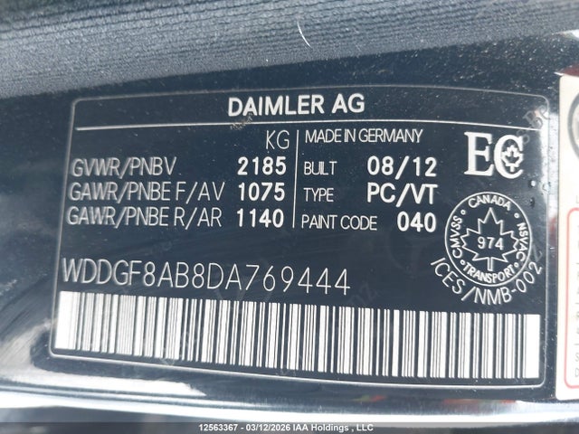 Aukcja sprzedaży 2013 Mercedes-benz C 300 4matic, vin: WDDGF8AB8DA769444, numer aukcji: 12563367