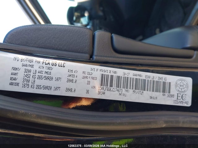 12563375 :رقم المزاد ، 1C4RJFBG6JC174673 vin ، 2018 Jeep Grand Cherokee Limited مزاد بيع