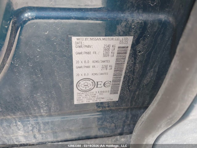 Aukcja sprzedaży 2025 Nissan Murano, vin: 5N1AZ3CS5SC119605, numer aukcji: 12563388