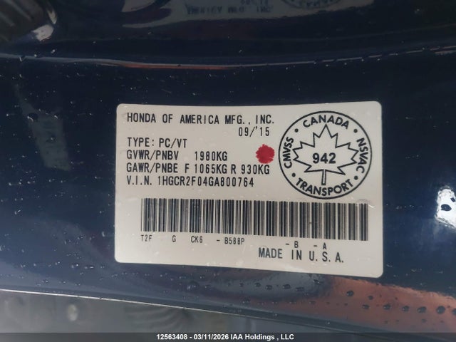 1HGCR2F04GA800764 Honda Accord Touring