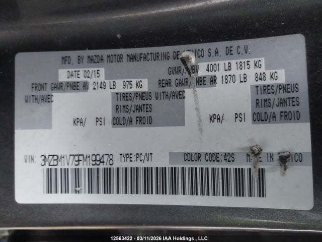 3MZBM1V79FM199478 Mazda 3 TOURING