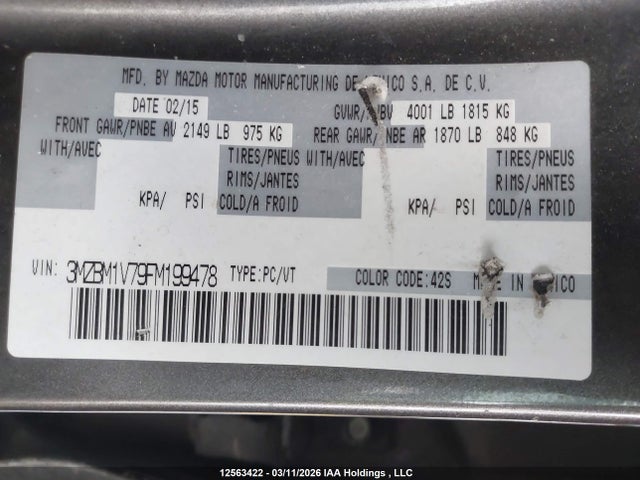 3MZBM1V79FM199478 Mazda 3 TOURING
