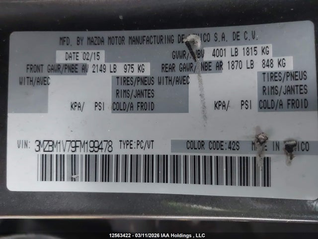 3MZBM1V79FM199478 Mazda 3 TOURING