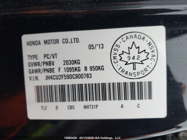 Aukcja sprzedaży 2013 Acura Tsx Premium, vin: JH4CU2F59DC800783, numer aukcji: 12563428