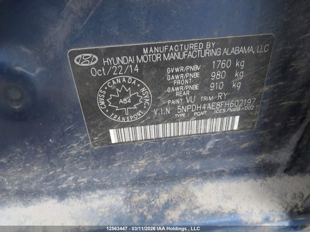 5NPDH4AE8FH602197 Hyundai Elantra
