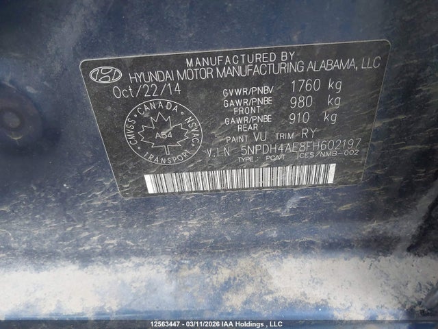 5NPDH4AE8FH602197 Hyundai Elantra