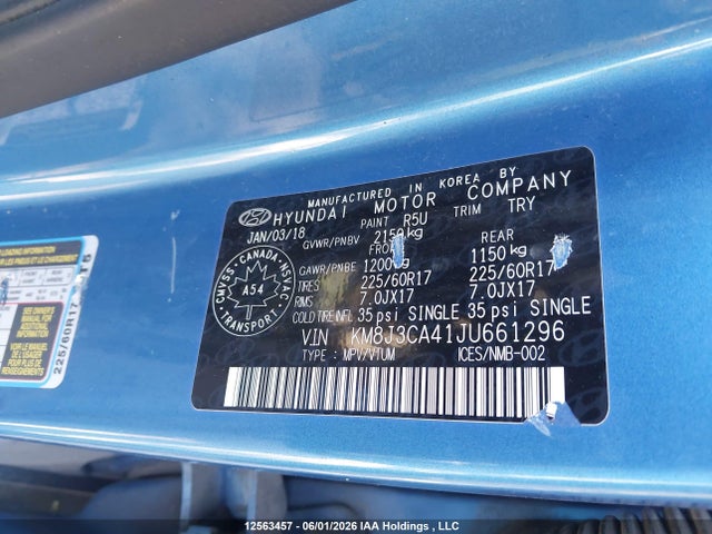 Aukcja sprzedaży 2018 Hyundai Tucson, vin: KM8J3CA41JU661296, numer aukcji: 12563457