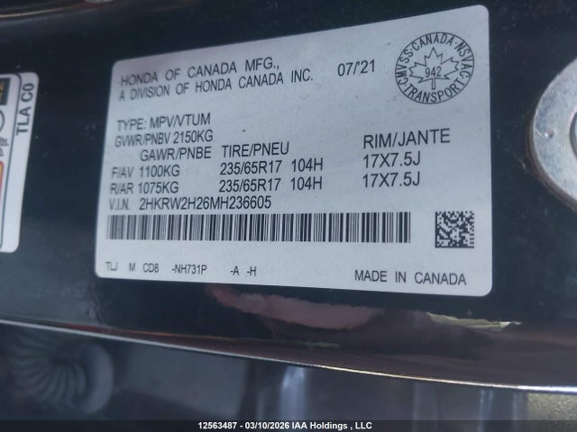 Продаж на аукціоні авто 2021 Honda Cr-v Lx, vin: 2HKRW2H26MH236605, номер лоту: 12563487
