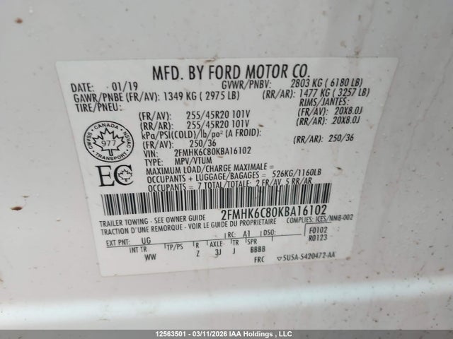Ford FLEX SEL 2019 2FMHK6C80KBA16102 Image 9