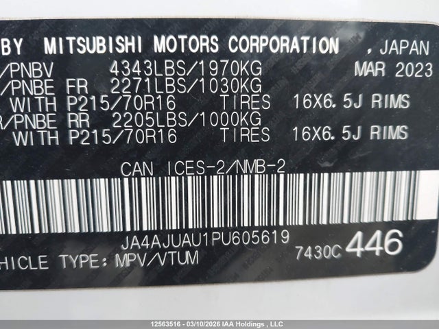 JA4AJUAU1PU605619 Mitsubishi RVR ES