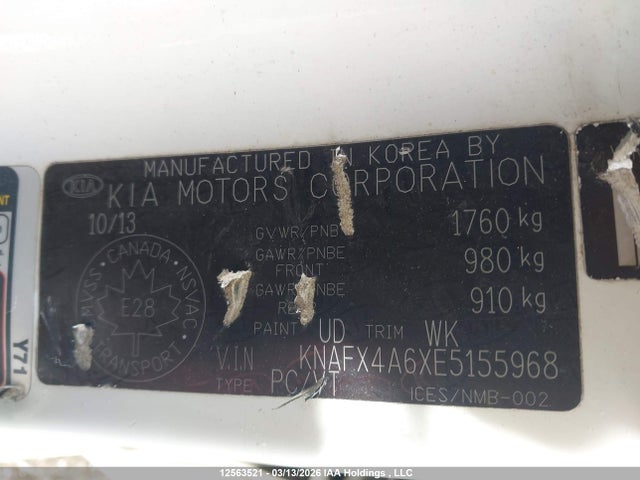 12563521 :رقم المزاد ، KNAFX4A6XE5155968 vin ، 2014 Kia Forte 1.8l Lx/1.8l Lx+/1.8l Se مزاد بيع