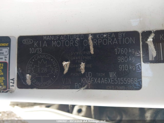 12563521 :رقم المزاد ، KNAFX4A6XE5155968 vin ، 2014 Kia Forte 1.8l Lx/1.8l Lx+/1.8l Se مزاد بيع