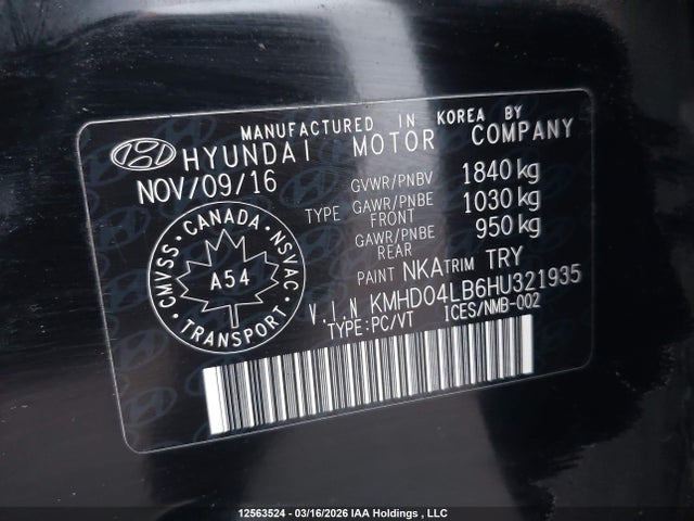 KMHD04LB6HU321935 Hyundai Elantra Sport