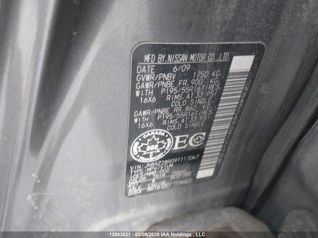 12563531 :رقم المزاد ، JN8AZ28R09T117067 vin ، 2009 Nissan Cube مزاد بيع