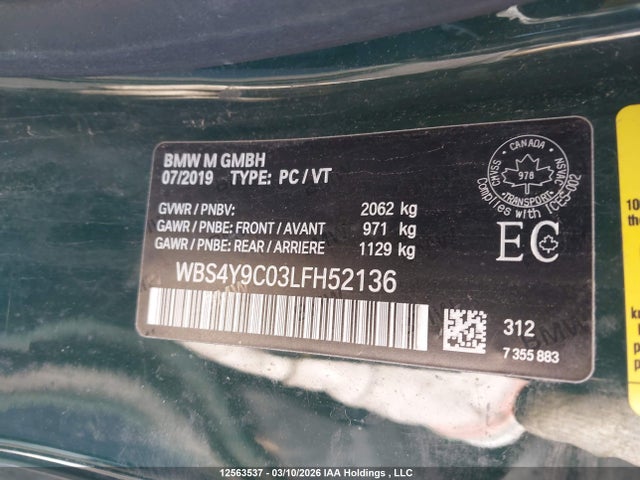Продаж на аукціоні авто 2020 Bmw M4, vin: WBS4Y9C03LFH52136, номер лоту: 12563537