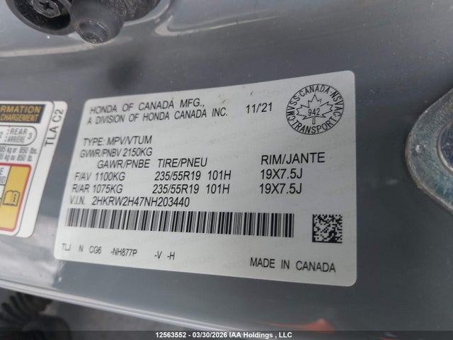 2HKRW2H47NH203440 Honda Cr-v Sport