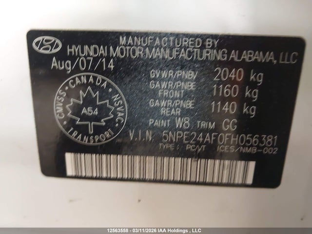 5NPE24AF0FH056381 Hyundai Sonata