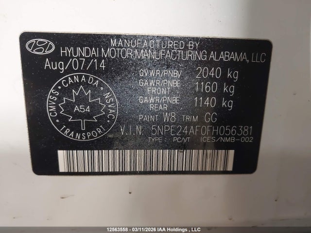 5NPE24AF0FH056381 Hyundai Sonata