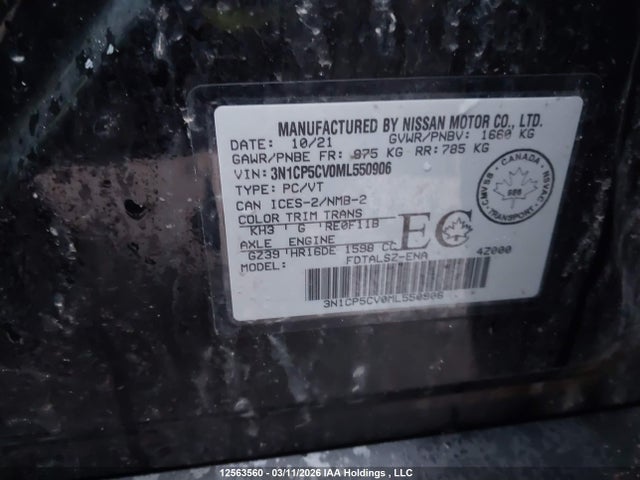 Aukcja sprzedaży 2021 Nissan Kicks Sv, vin: 3N1CP5CV0ML550906, numer aukcji: 12563560