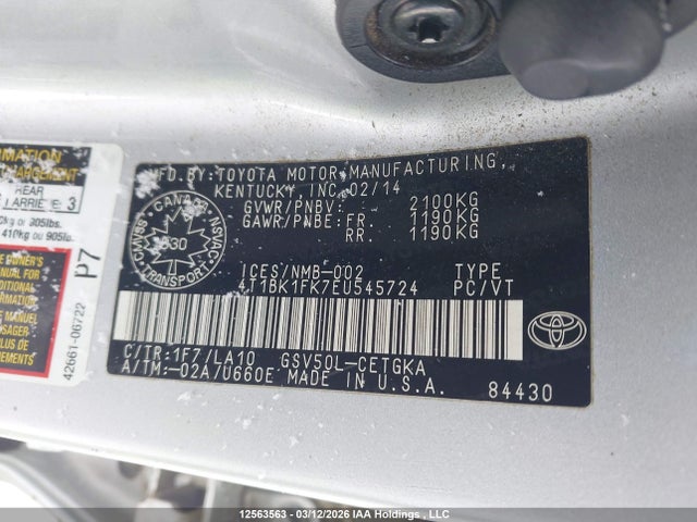 12563563 :رقم المزاد ، 4T1BK1FK7EU545724 vin ، 2014 Toyota Camry Se/xle مزاد بيع