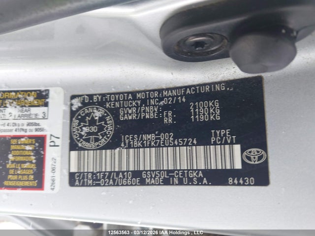 12563563 :رقم المزاد ، 4T1BK1FK7EU545724 vin ، 2014 Toyota Camry Se/xle مزاد بيع