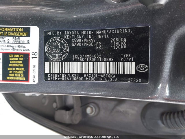 Aukcja sprzedaży 2014 Toyota Avalon Premium/touring/limited, vin: 4T1BK1EB0EU120993, numer aukcji: 12563566