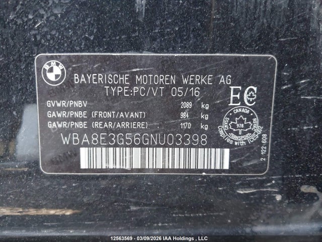 Aukcja sprzedaży 2016 Bmw 328i Xdrive, vin: WBA8E3G56GNU03398, numer aukcji: 12563569