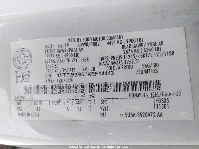 Продажа на аукционе авто 2019 Ford F-250 Xl, vin: 1FT7W2B61KEF44443, номер лота: 12563572