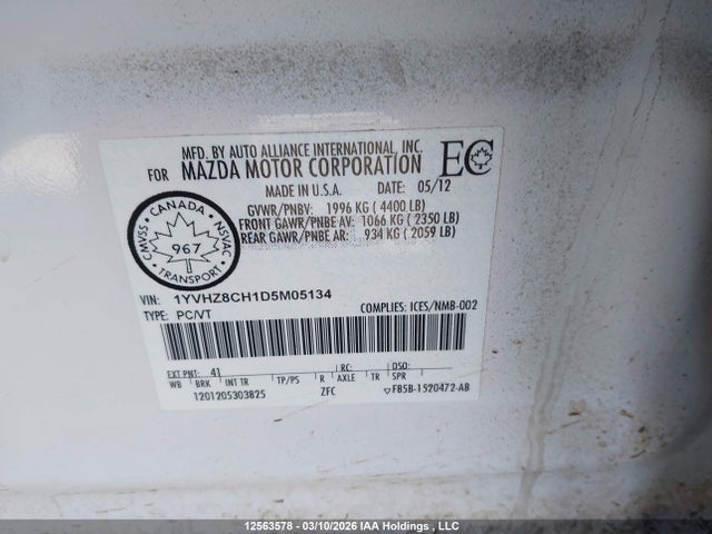 Aukcja sprzedaży 2013 Mazda Mazda6 Gt-i4, vin: 1YVHZ8CH1D5M05134, numer aukcji: 12563578