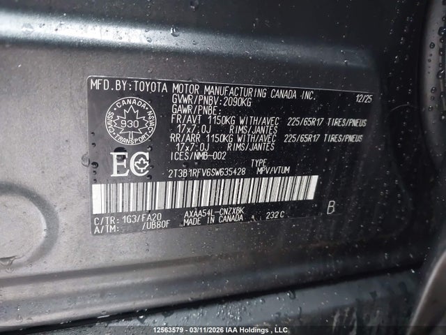 12563579 :رقم المزاد ، 2T3B1RFV6SW635428 vin ، 2025 Toyota Rav4 Le مزاد بيع