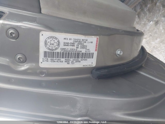 12563584 :رقم المزاد ، JT2BG22K2X0302598 vin ، 1999 Toyota Camry Le/xle مزاد بيع